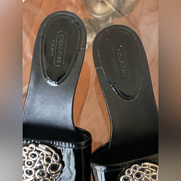 Coach JUDITH NWOT 🚨Black Patent Leather Cork Wedge Platform Slides Size 7 - Picture 6 of 15